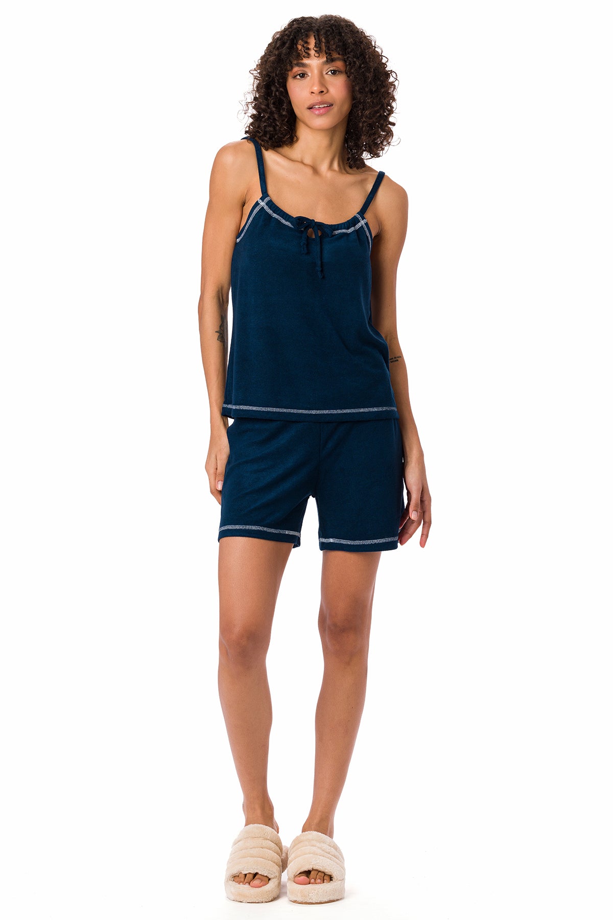 Suvi NYC women's 2-piece short and tank top pajama set . Terry Cotton