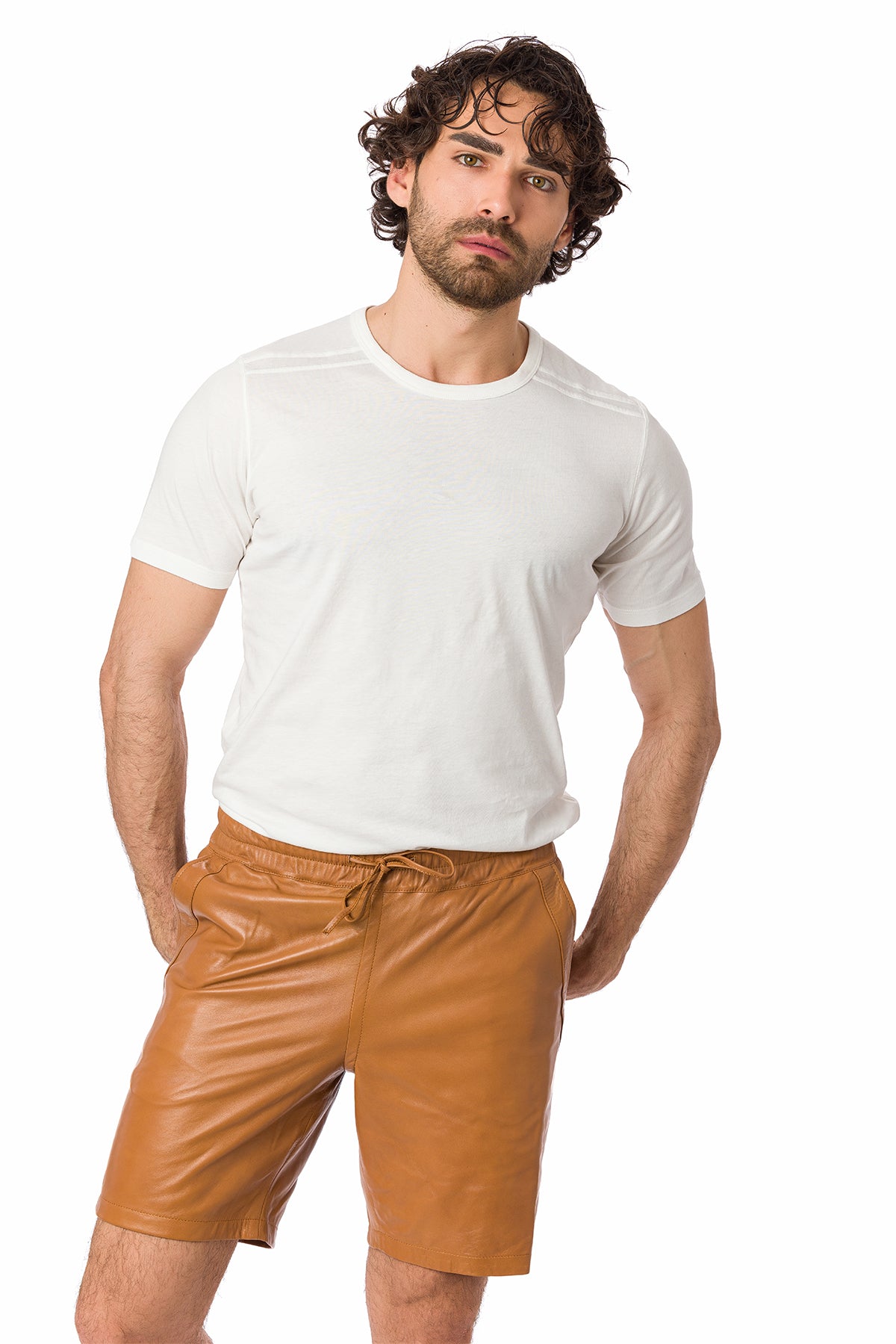 Suvi NYC Men's leather shorts. Lambskin. Classy. Elegant. 100 % Turkish leather. Elegant.Elegant. Elastic waist band.