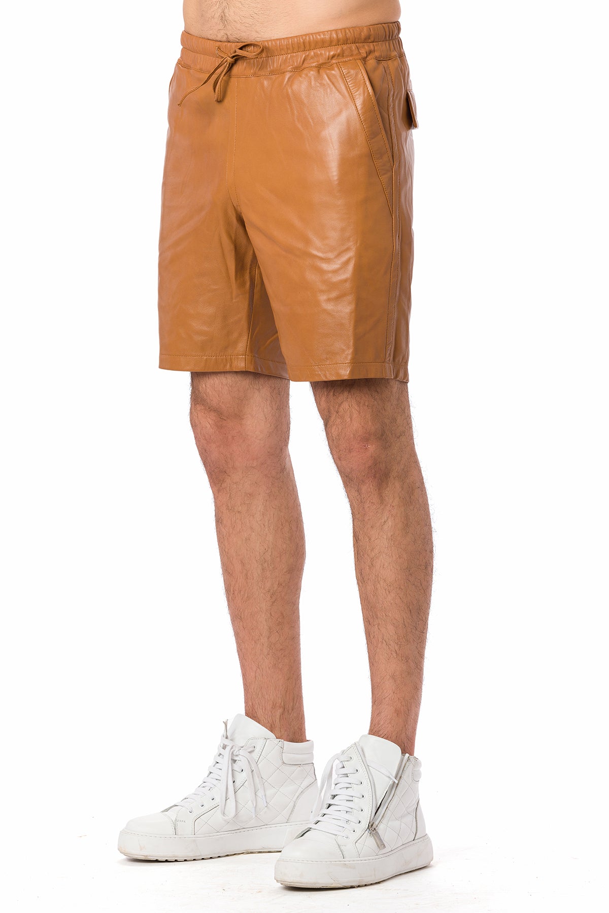 Suvi NYC Men's leather shorts. Lambskin. Classy. Elegant. 100 % Turkish leather. Elegant.Elegant. Elastic waist band.